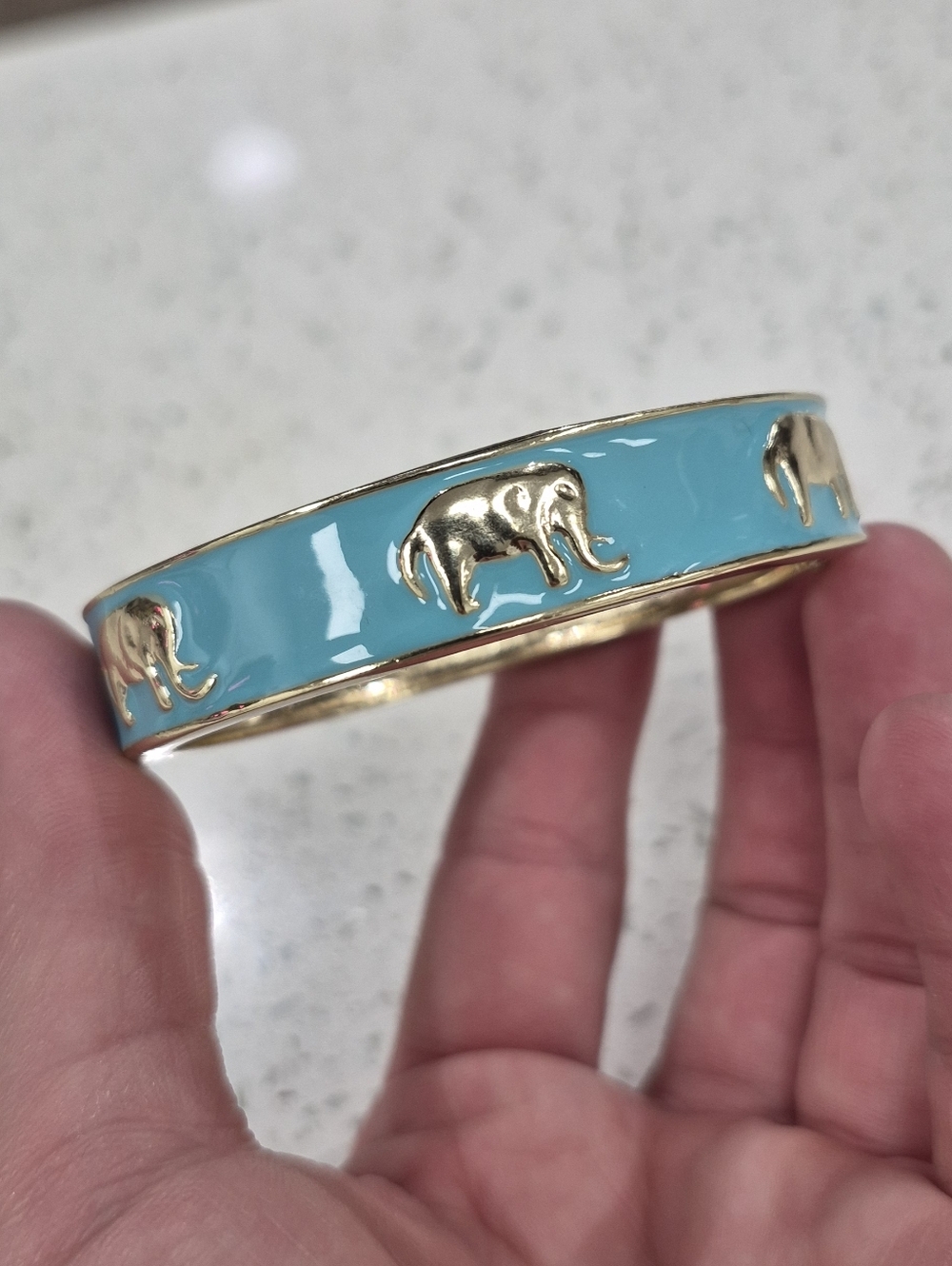 Fornash Gold Elephant Turquoise Enamel Bangle